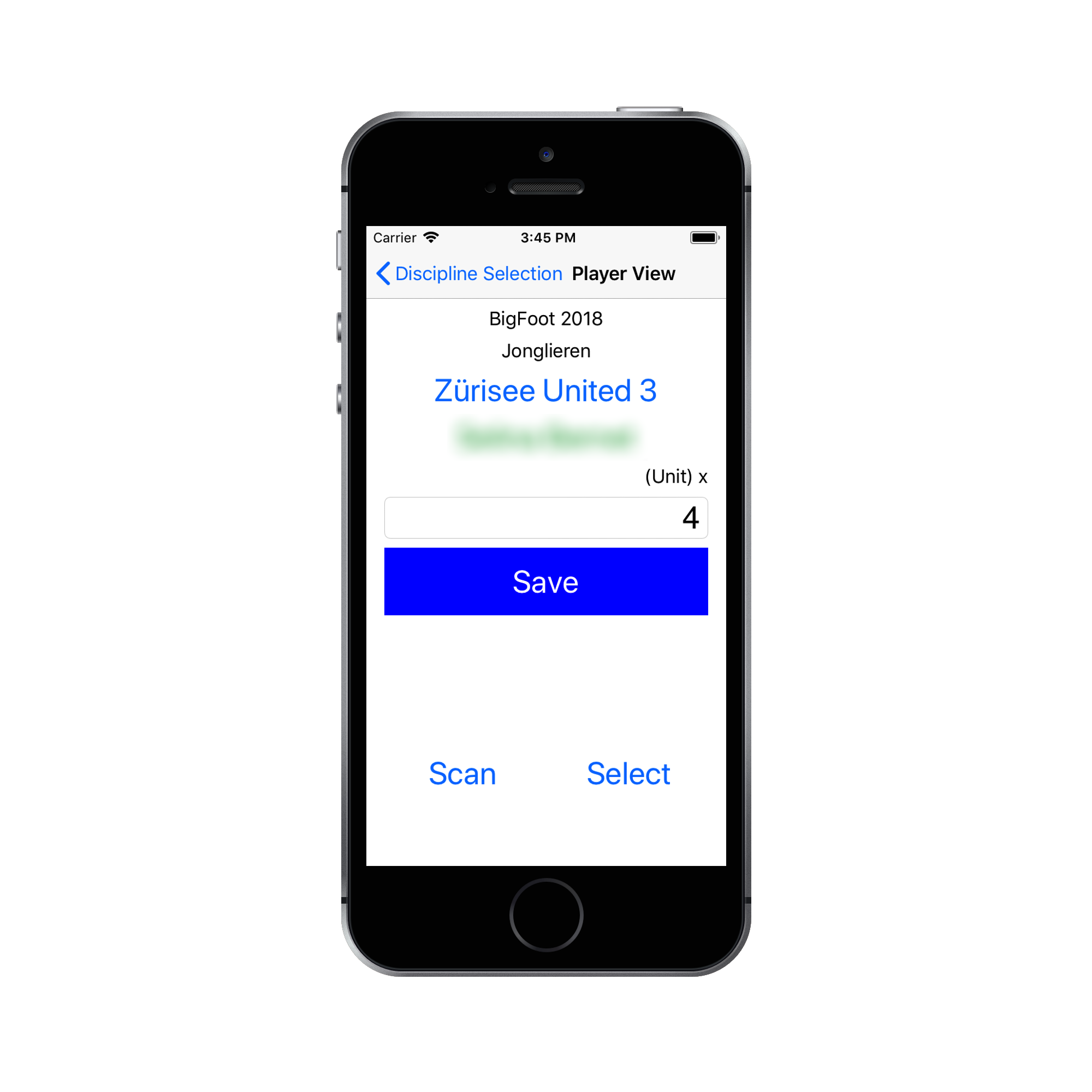 BigFoot Mobile App – iOS Scan-Screen zur Punkteerfassung